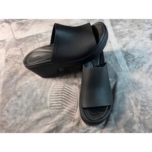 Crocs LiteRide Platform Slide Women Size 11 Black Chunky Wedge Sandal Mule